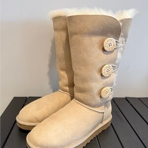 UGG Beige Shearling Button Boots